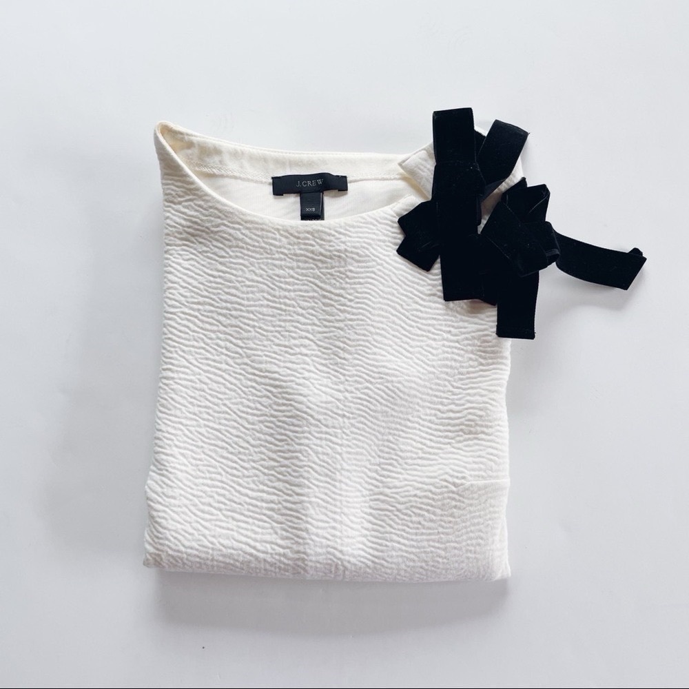 J.Crew Velvet Side Bows Top Blouse White